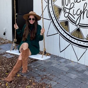 Green sweater dress.